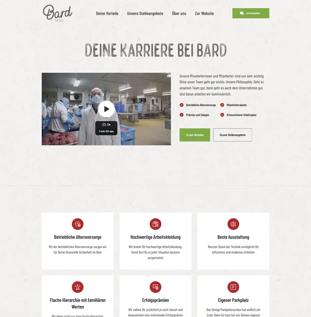 Screenshot der Karriere-Seite karriere.bard1856.de