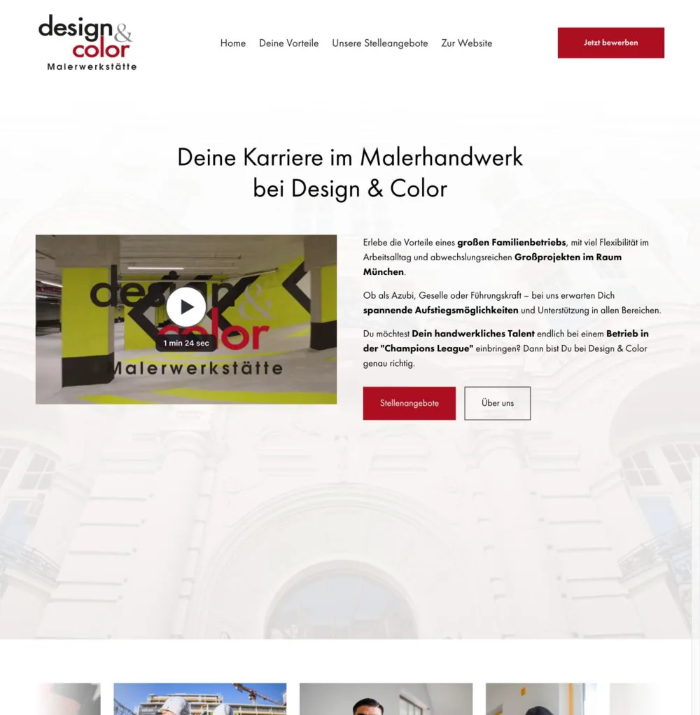 Screenshot der Karriere-Seite deine-bewerbung-bei-uns.de