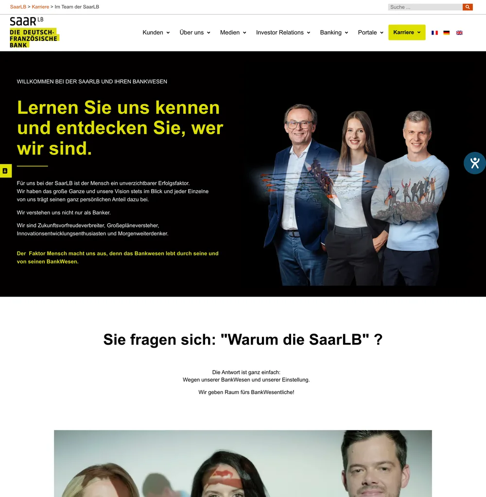 Screenshot der Karriere-Seite saarlb.de/ihre-karriere