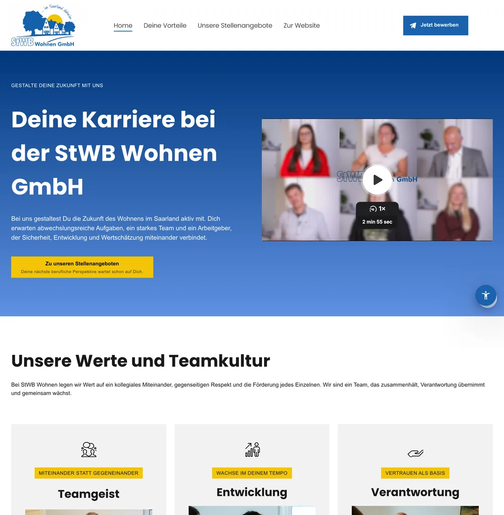 Screenshot der Karriere-Seite stwb-wohnen.de/stwb-karriere