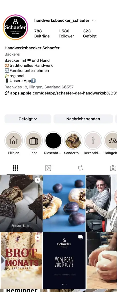 Instagram-Profil @handwerksbaecker_schaefer in der Grid-Ansicht
