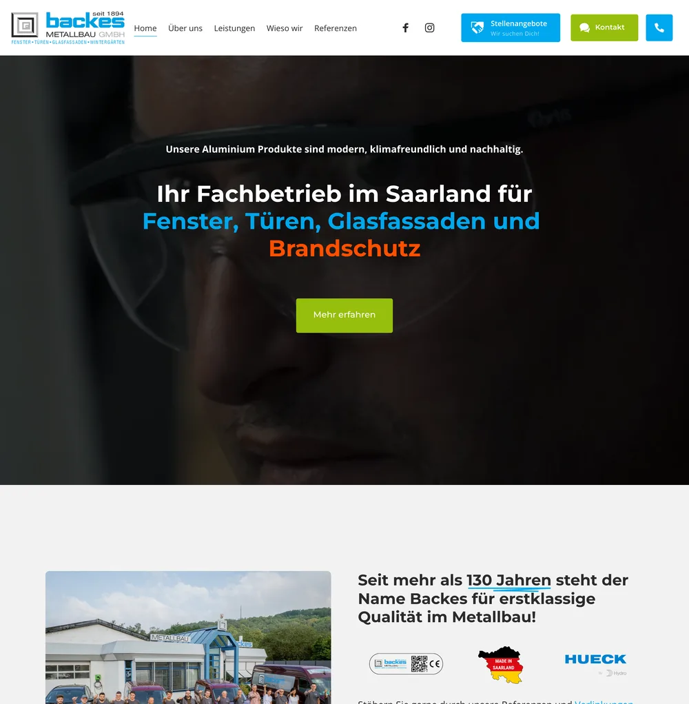 Screenshot der Website backes-metallbau.de