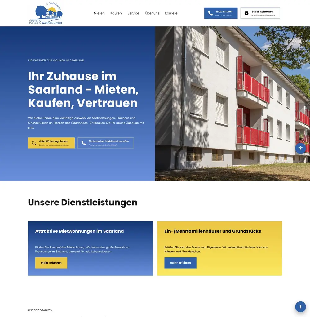 Screenshot der Website stwb-wohnen.de